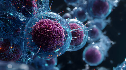 Poster - Microscopic view showcasing cellular regeneration, with nanobots actively repairing damaged tissue promoting healing
