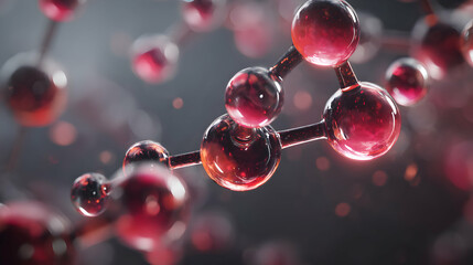 Poster - Molecular structure visualization featuring interconnected red spheres in dynamic arrangement