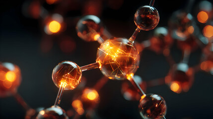 Poster - A dynamic molecular structure with radiant connections illuminating the intricate network of atoms
