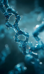 Poster - Detailed molecular structure with blue hues illustrating science's complex organic compounds models