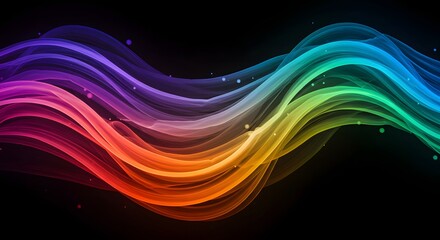 Aufkleber - A colorful wave pattern with shades of the rainbow against a dark black background with dots scattered