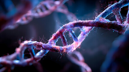 Poster - A vibrant representation of DNA strands intertwining in a microscopic view offering a complex design