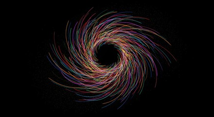 Aufkleber - A swirling vortex of multicolored lines against a black background creating an abstract design