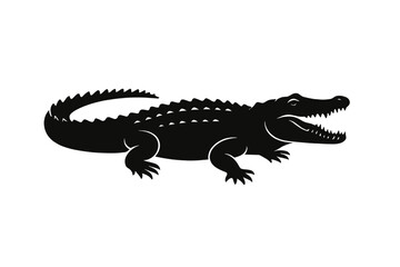 Poster - Black silhouette of a crocodile icon in a minimalist design style for various applications
