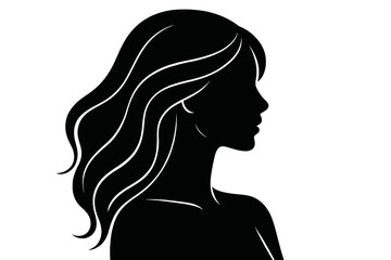 Poster - Silhouette of a woman with wavy hair showcasing elegant profile features and flowing hairstyle