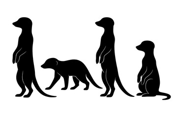 Poster - Icon set featuring various poses of animated meerkats and a dog in playful silhouetted design for creative projects