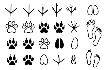Poster - Icon set featuring various animal tracks in a clean, minimalistic design suitable for educational and creative projects
