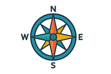 Leinwandbilder - Icon set featuring a colorful compass design for navigation and travel themes