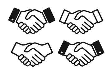Aufkleber - Four diverse handshake icons representing agreement, partnership, and collaboration using simple black and white design