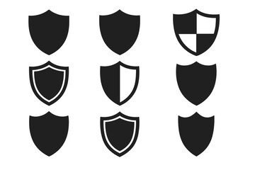 Leinwandbilder - Collection of black shield icons representing various designs and shapes for digital and graphic use