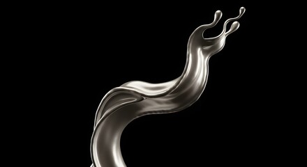 Poster - Elegant silver liquid splash against a black background creating a dynamic and fluid composition