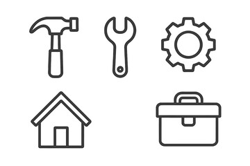 Aufkleber - Icon set featuring essential tools and home-related symbols for creative design needs and projects