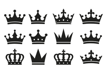 Poster - Set of various crown icons displayed on a plain background for use in digital design projects and illustrations