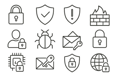 Poster - Icon set featuring security symbols including locks, shields, and digital elements related to safety and cybersecurity