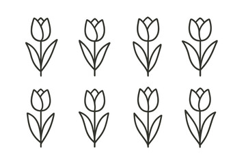 Aufkleber - Icon set featuring minimalist tulip designs in black and white, suitable for various digital and print projects