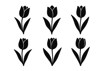 Fototapete - Set of six black tulip icons arranged in two rows for digital projects and design elements