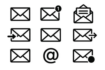 Fototapete - Collection of black and white icons representing various email functions and notifications for digital communication purposes