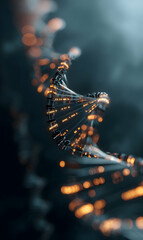 Poster - Digital helix structure with binary code, depicting genetic information and technological advancement seamlessly intertwined