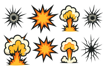 Poster - Blast icons featuring explosions, smoke, and shockwaves for design use and creative projects