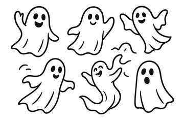 Aufkleber - Fun and playful ghost icons suitable for Halloween decorations and festive projects