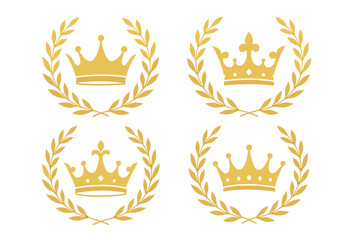 Aufkleber - Icon set featuring golden crowns and laurel wreaths designed for awards and recognition purposes