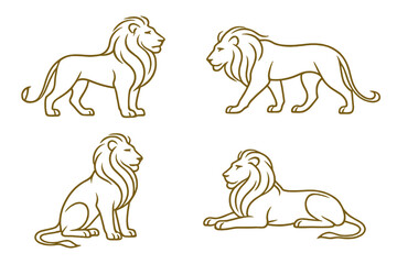 Aufkleber - Icon set depicting different poses of lions in a minimalist style for various design applications