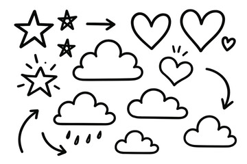 Aufkleber - Icon set featuring clouds, stars, hearts, and arrows designed for various creative applications