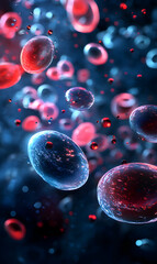 Poster - Artistic rendering showcases floating transparent plasma cells creating a futuristic biomedical scenery