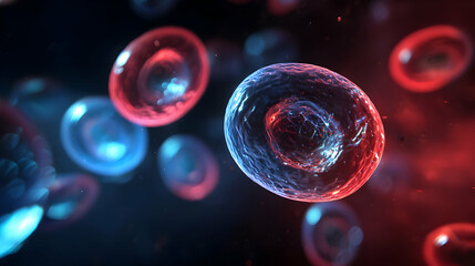 Poster - Depiction of transparent plasma cells gracefully floating in a stylized and scientific realm