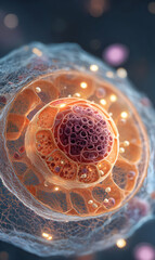 Poster - Detailed depiction showcasing a cross section of a human cell with visible organelles, magnified