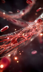 Poster - Detailed view of blood cells flowing through capillaries highlighting the intricate network structure