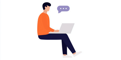 Poster - Man using laptop with speech bubble illustrating online communication and digital conversation concept