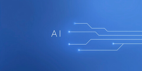Poster - Abstract digital background featuring AI technology with circuit lines and glowing nodes on a blue backdrop representing innovation and technology concept