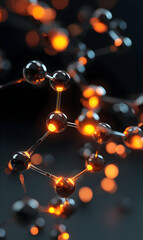 Poster - Intricate atom formation with glowing molecular bonds illuminated in detail for scientific imagery