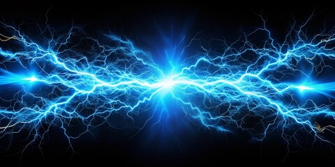 Wall Mural - abstract blue fire sparks double exposure stock photo - mystical energy background