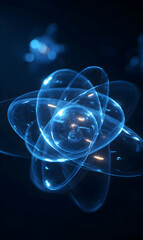 Poster - Depiction of a luminous atom structure, illustrating interconnected energy in a spherical arrangement of particles