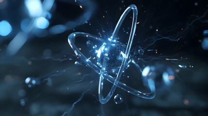 Poster - An atom radiates energy in a stunning abstract depiction of the core of scientific research