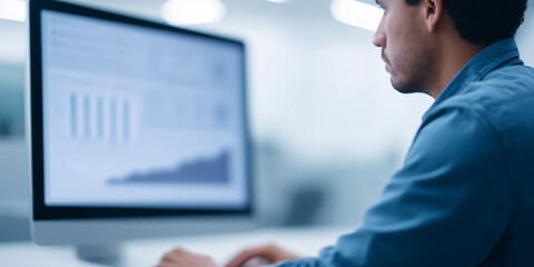 Fototapete - Professional man working on computer analyzing financial data and charts in modern office environment with technology concept