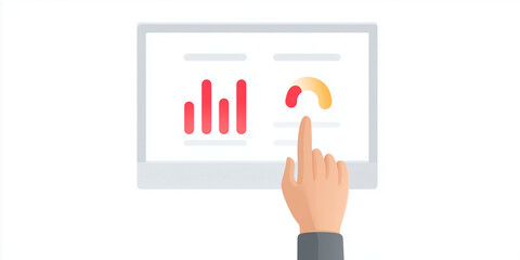 Fototapete - Hand pointing at digital screen displaying colorful graphs and performance metrics for data analysis and business growth concept