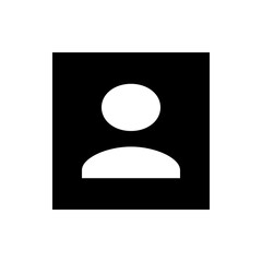 Poster - Silhouette of a person icon with a round head and curved shoulders on a black rectangular background image