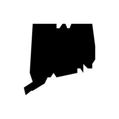 Poster - A solid black silhouette of the state of connecticut with distinct borders and angular shape present on white