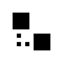 Poster - Arrangement of black squares of varying sizes on a white background creating a minimalist composition art