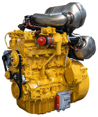Fototapete - Isolated diesel engine with catalyst and DPF filter. Industrial machine motor.