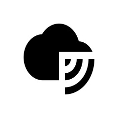 Poster - A black cloud icon with three curved lines emanating from its lower right side on a white background