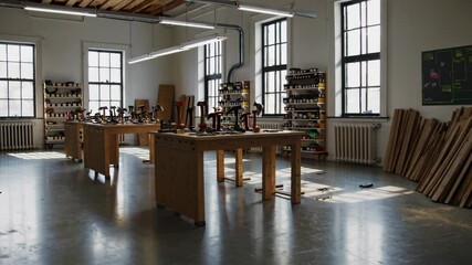 Poster - Quiet Workshop Scene Featuring Simple Design and Natural Lighting