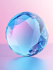 Poster - Abstract Light Blue Faceted Sphere on Pink and Purple Gradient Background