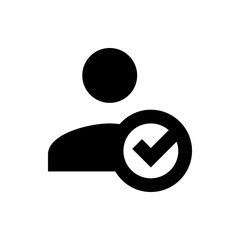 Poster - Person icon with a check mark inside a circle indicating a verified or completed profile status design