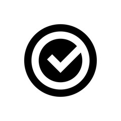 Poster - A white check mark inside a white circle with a black background providing a clear visual confirmation
