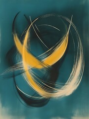 Poster - Abstract Swirling Forms in Teal Gold and Black