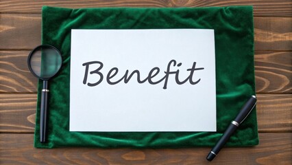 Poster - A magnifying glass and pen are placed on a green cloth next to a paper displaying the word 